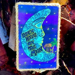 Vintage Hand Painted Wood Sign Beach House On The Moon Boho Celestial Purple 🌙